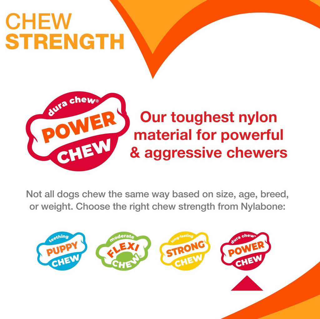 Chew strength graphic for Nylabone Power Chew with dura chew and power chew labels