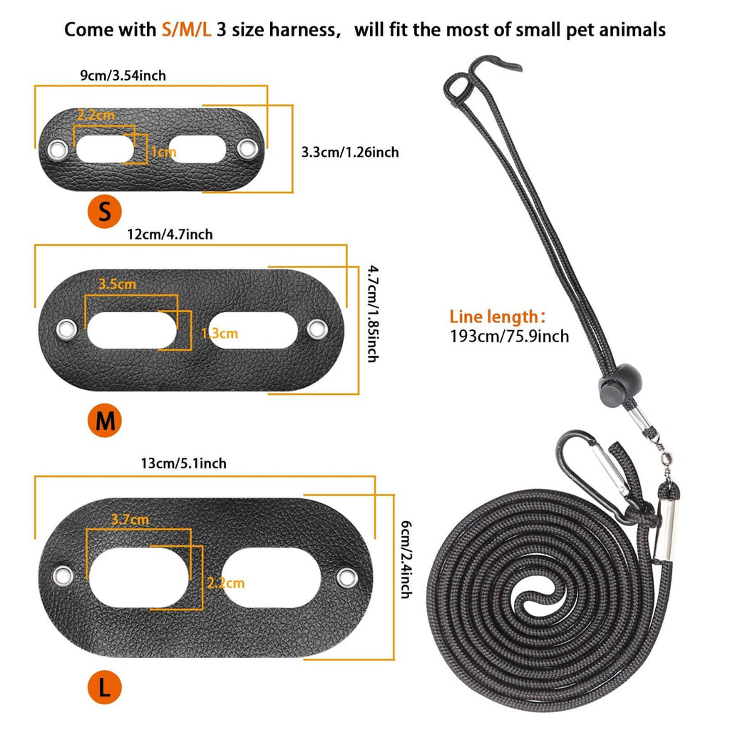 Reptile harness and leash sizes S/M/L with 193 cm leash length illustration