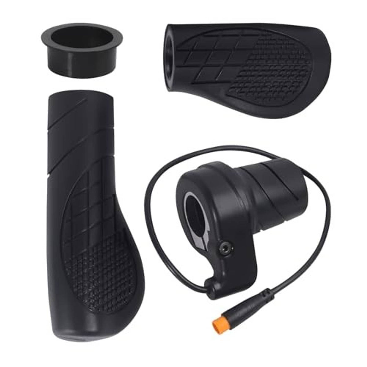 Black e-bike half-twist throttle grip with wired waterproof plug