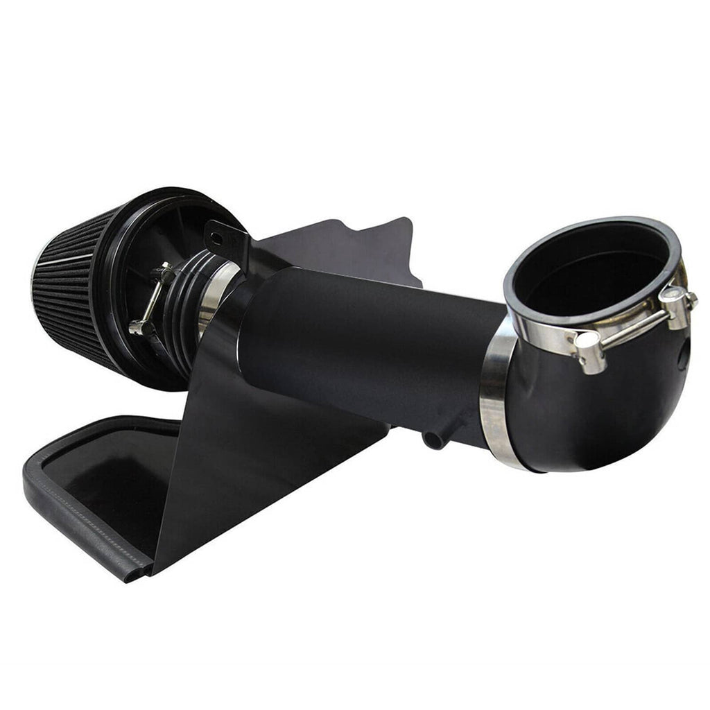 Intake tube with cone air filter and metal coupler, paired with heat shield panels