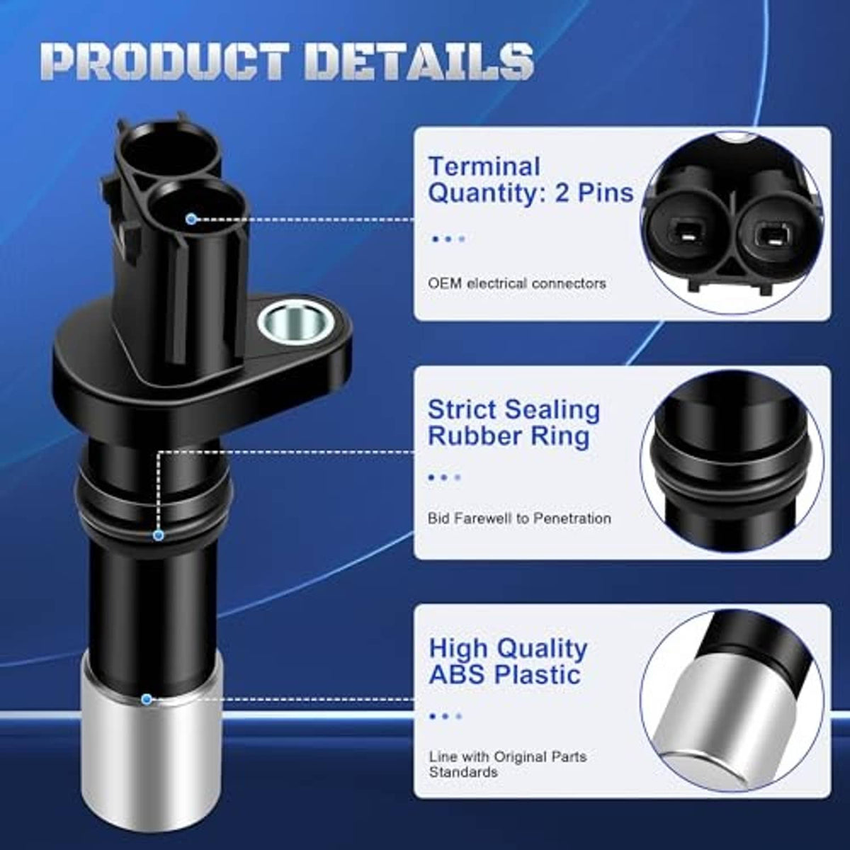 Crankshaft position sensor close-up with two terminals and sealing ring