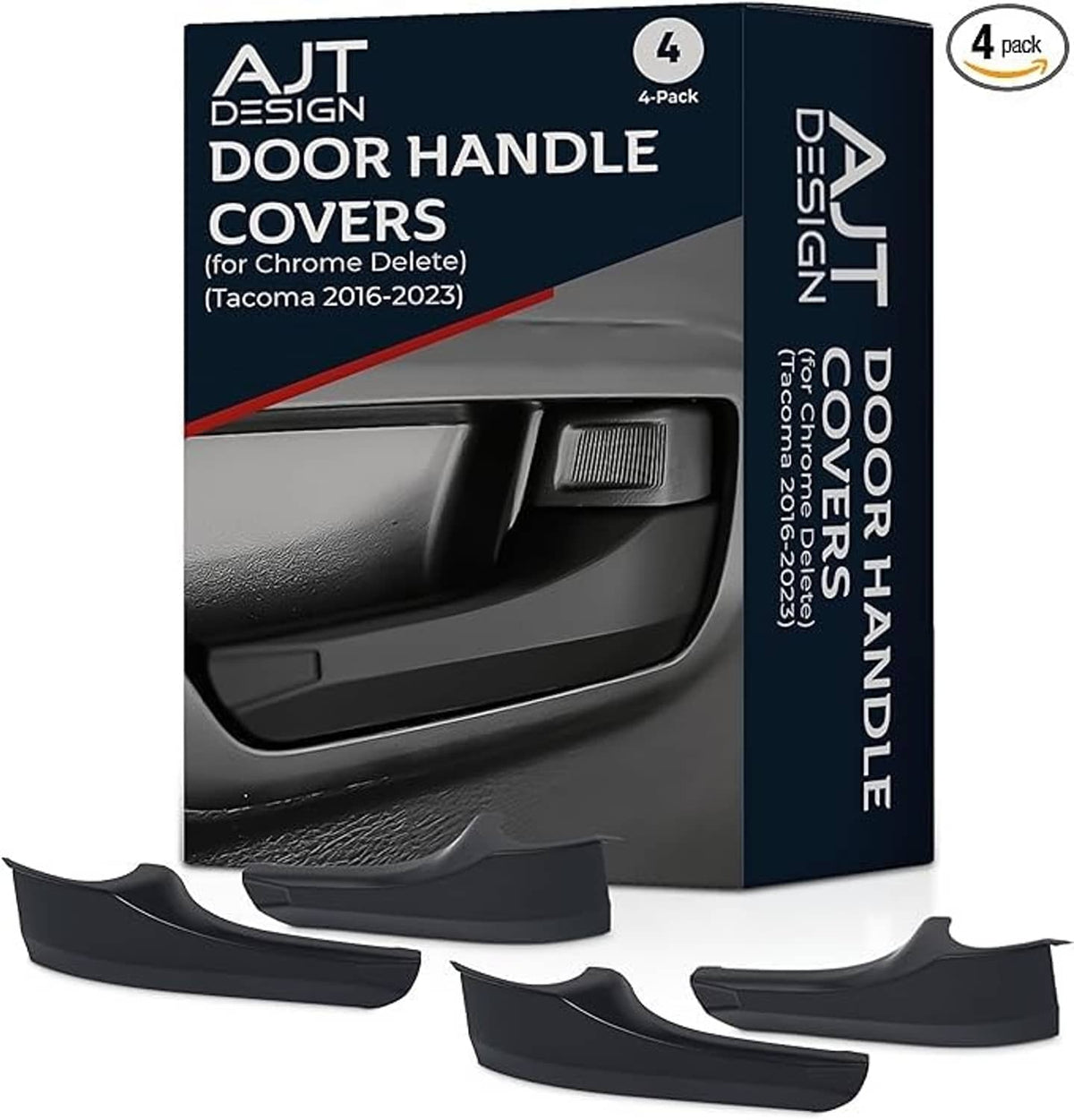 Black door handle cover set, 4-pack of ABS inserts for Toyota Tacoma (2016–2023).