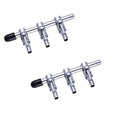 3-way aquarium air line control manifold with three silver valves and black adjustment knobs