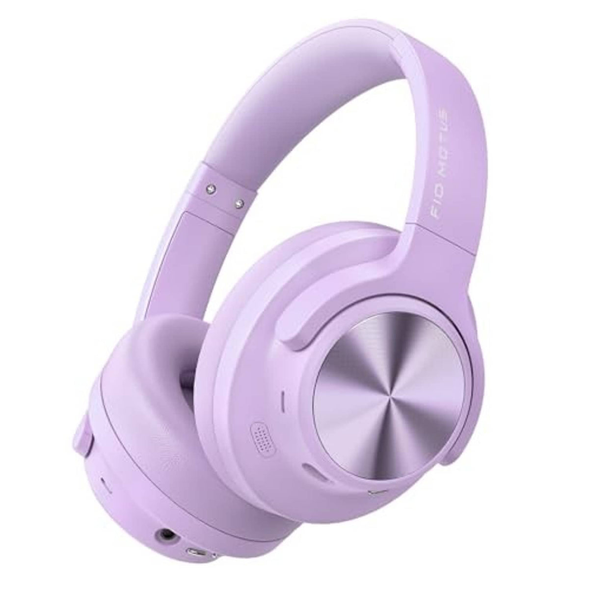 Purple over-ear wireless headphones, front view with metal-look earcup details