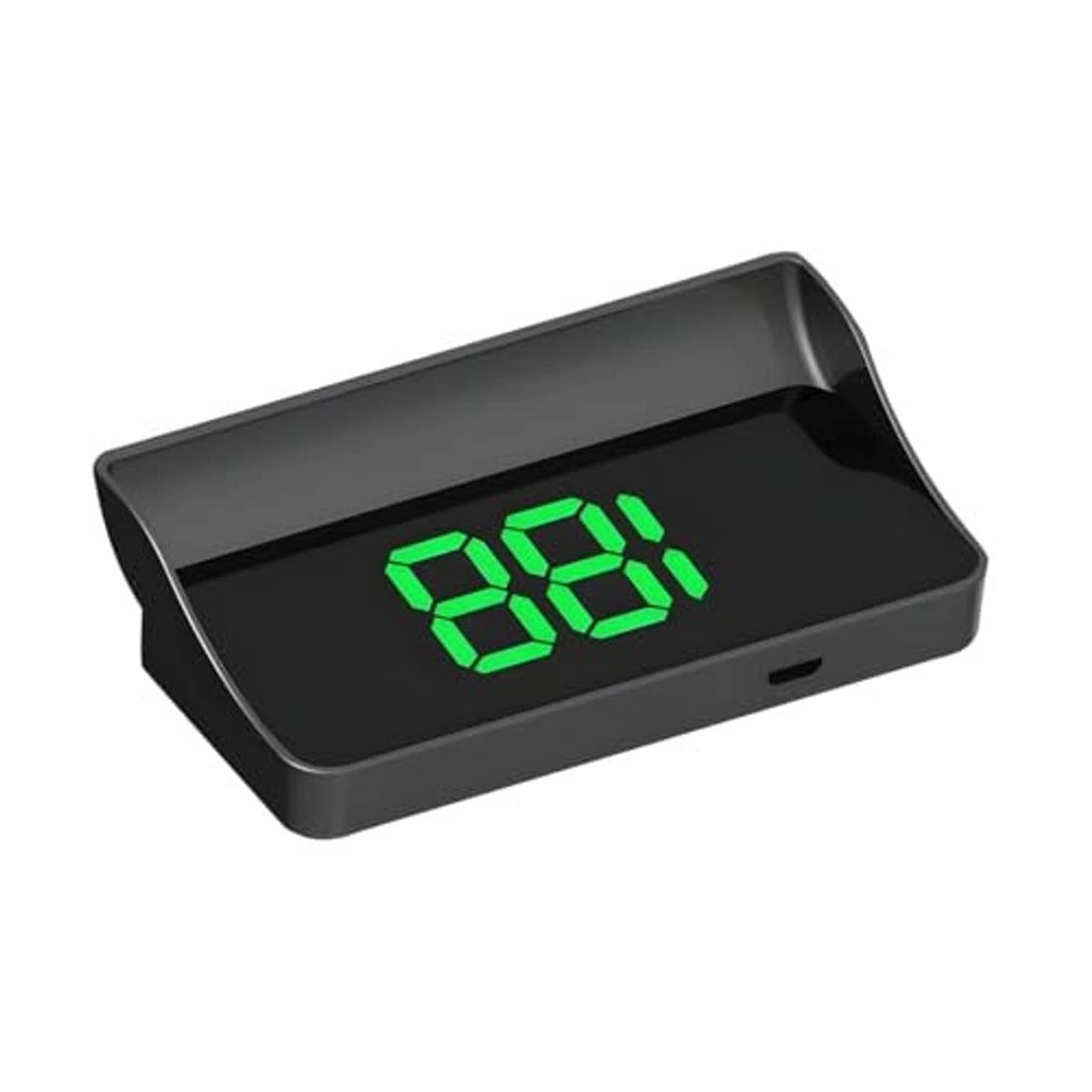 Car HUD speedometer unit with green “258” digits on a black housing