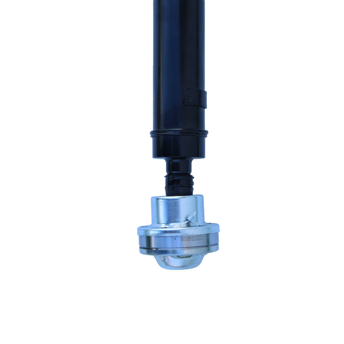 Blue driveshaft with rubber boot and silver joint end