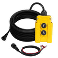 Yellow remote control switch with black cable and UP/DN buttons, plug connector included