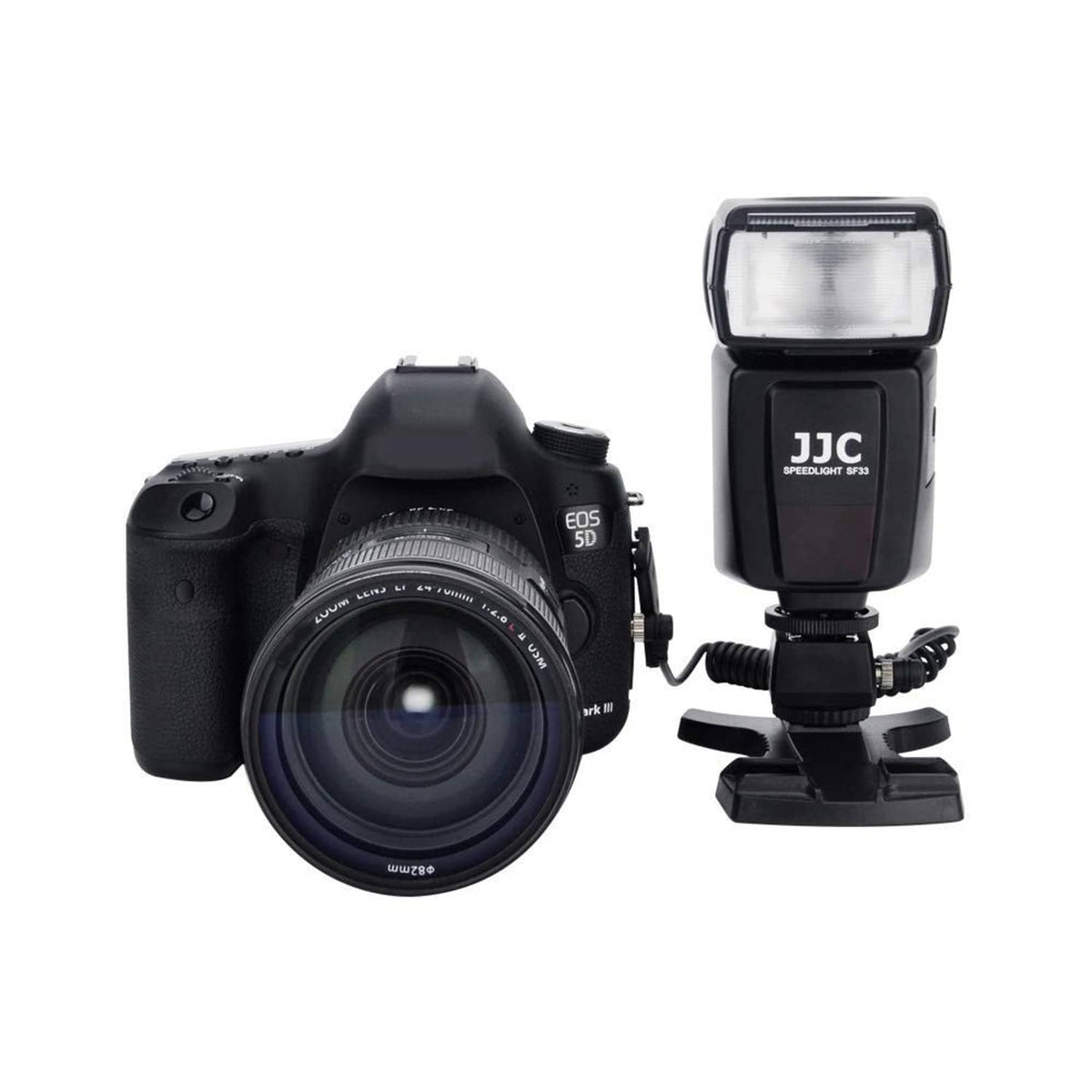 Camera and external flash with hot shoe adapter connection