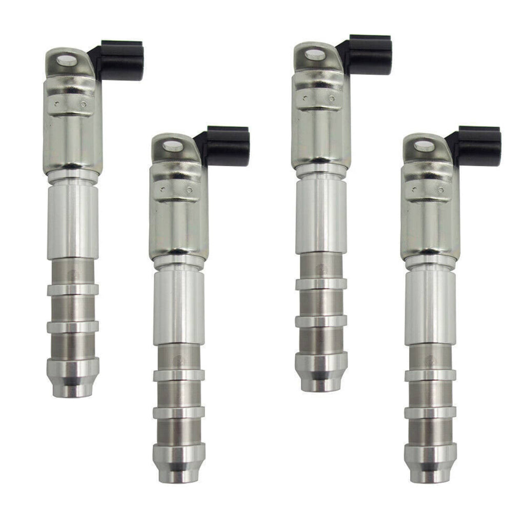 Four variable timing solenoids with silver housings and black electrical connector tops