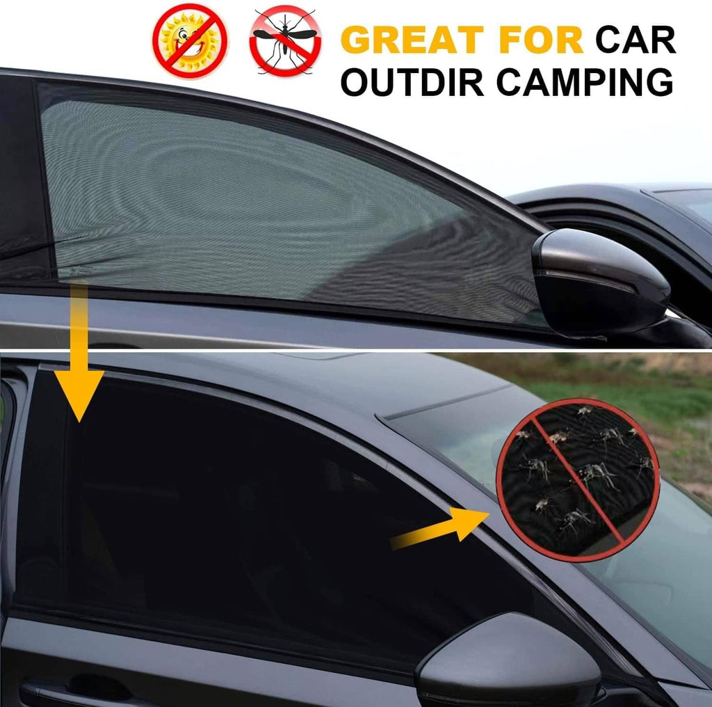 Black mesh side window shade with black trim, covering front passenger window