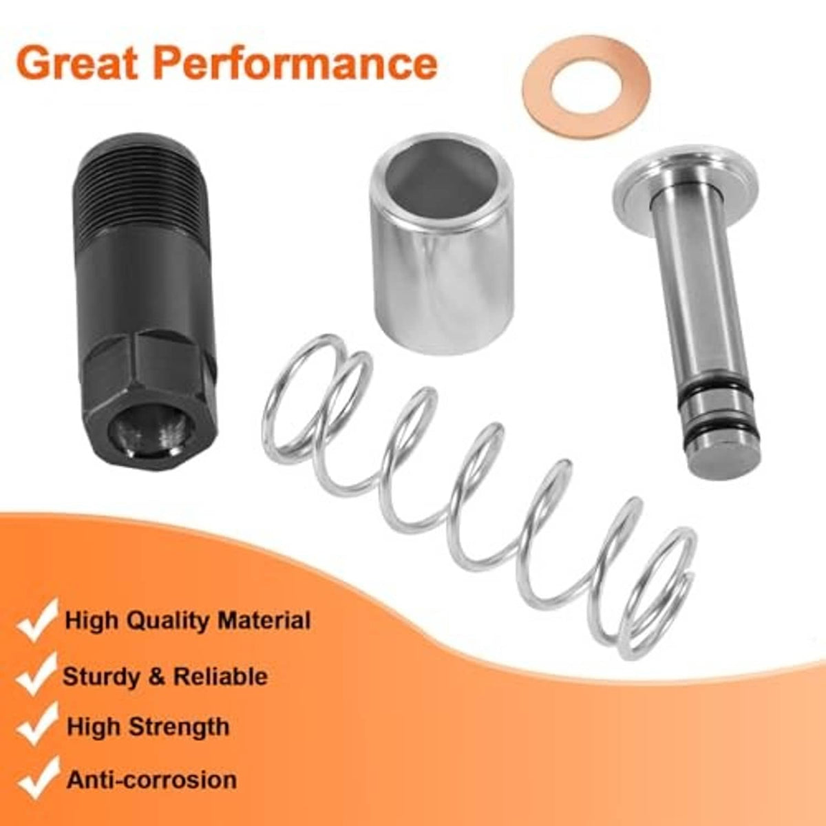 Hydraulic jack pump plunger parts: black cylinder, metal sleeve, spring coil and gasket