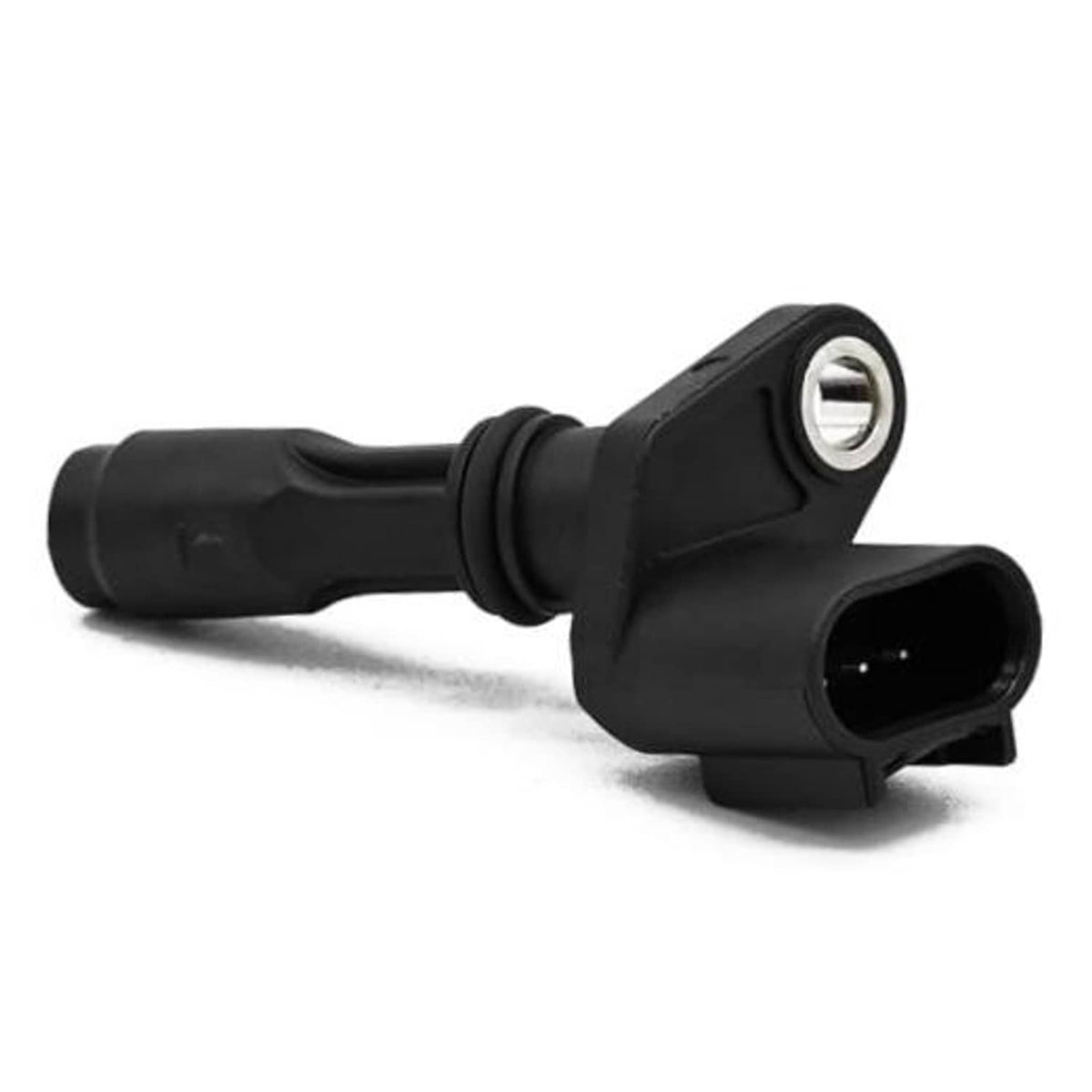 Black camshaft position sensor with electrical connector and metal contact ring