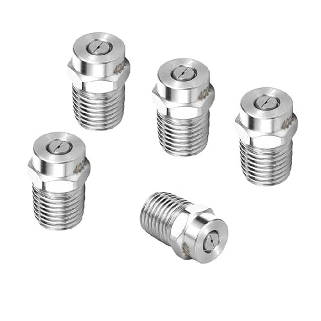 Set of pressure washer nozzle fittings with hex head and ribbed threads, silver