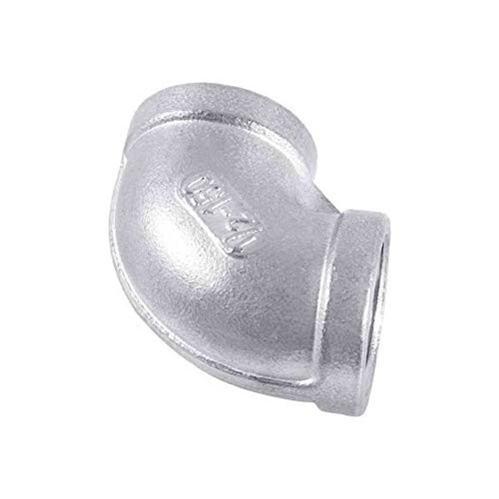 Stainless steel 90° elbow pipe fitting with female threaded ends