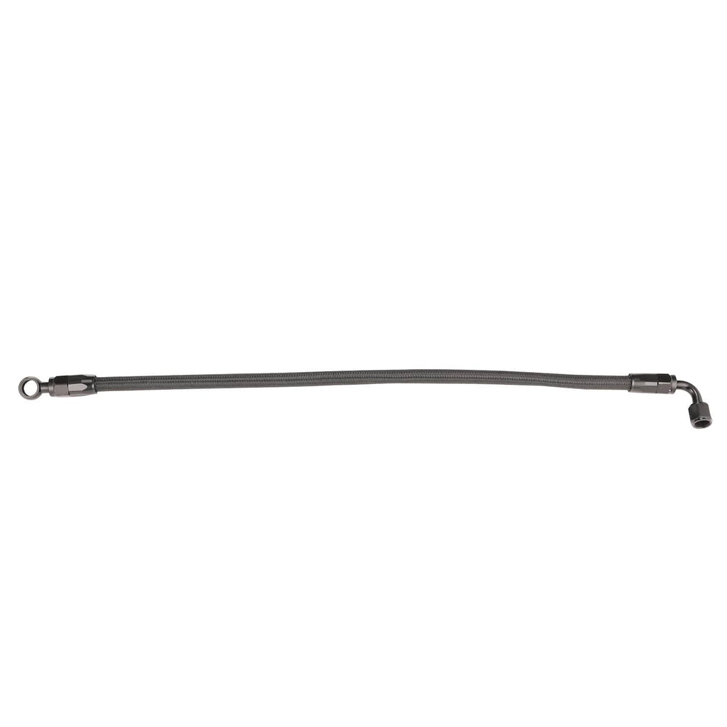 Braided fuel line hose with end eyelet fitting on one side and connector on the other.