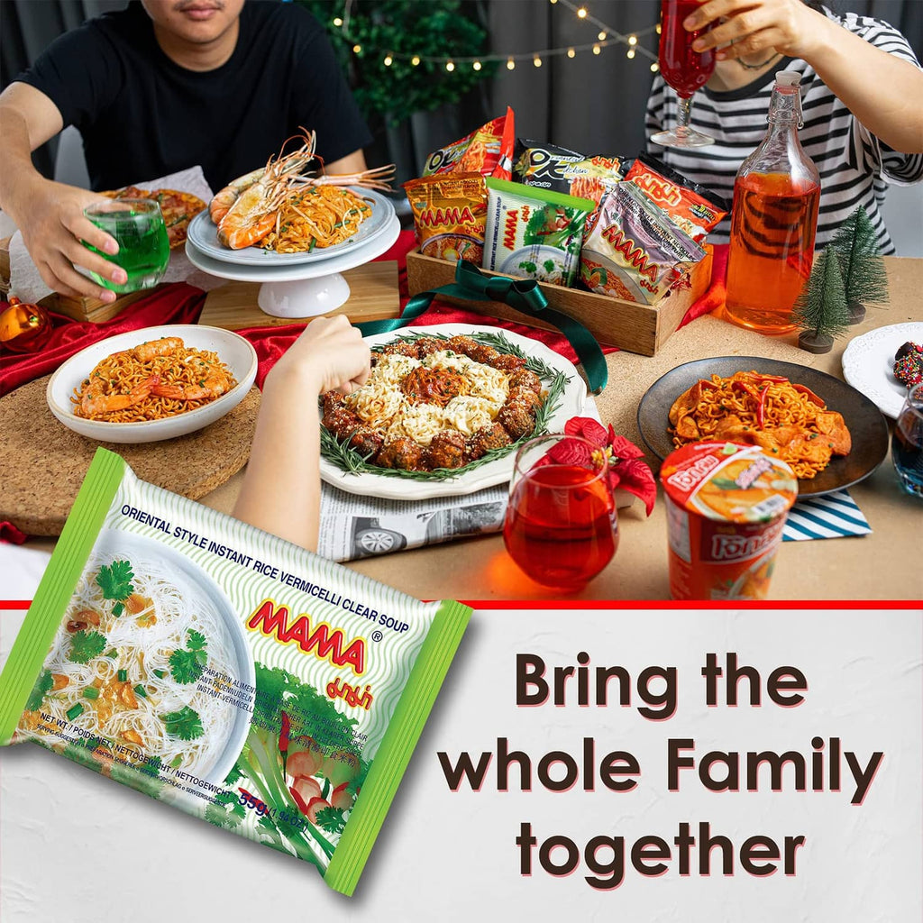 MAMA instant rice vermicelli clear soup pouch on family meal table
