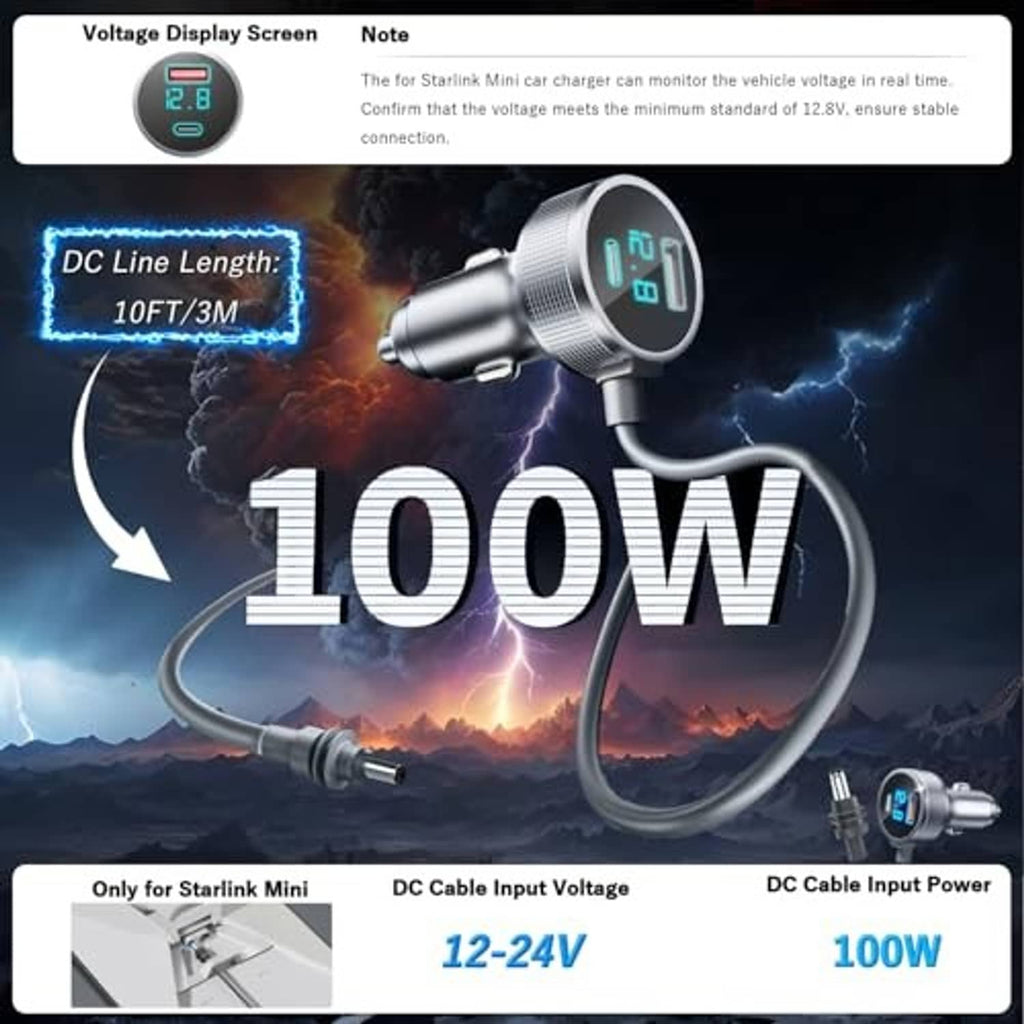 DC cigarette lighter power cable with round voltage display and coiled charging cord