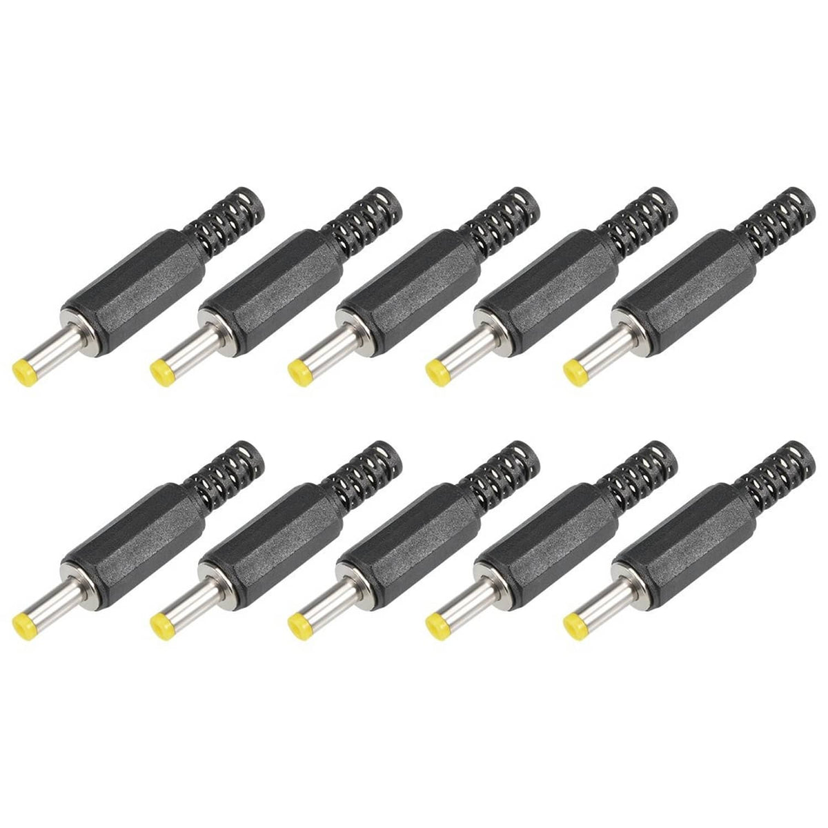 DC male solder power connector adapter, 4-pack with yellow center pin tips