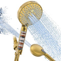 Brushed gold handheld showerhead with filter screen and spray nozzles