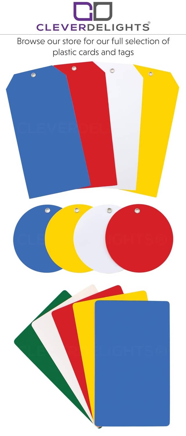 Assorted-color plastic cards, rounded corners, 3 x 5 in, multiple pieces