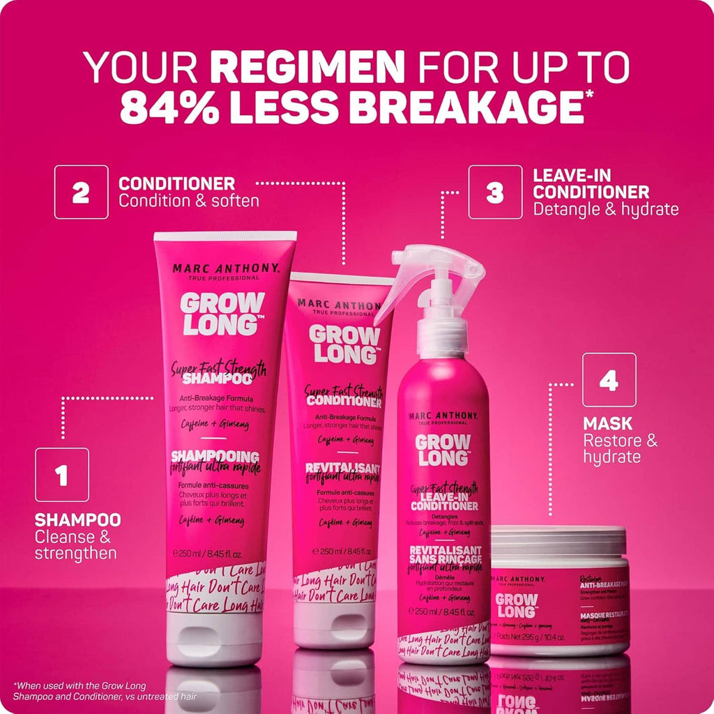 Hair routine set with Grow Long leave-in conditioner bottle and mask jar