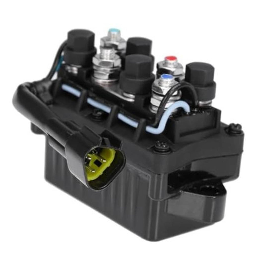 Black outboard power trim and tilt relay assembly with wiring and terminal blocks