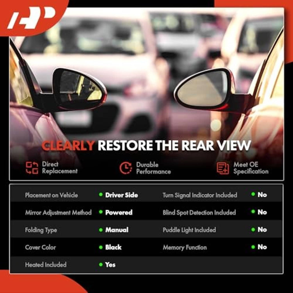 Driver side rear view mirror showing mirror glass and housing
