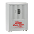White water leak alarm with speaker grille and front label