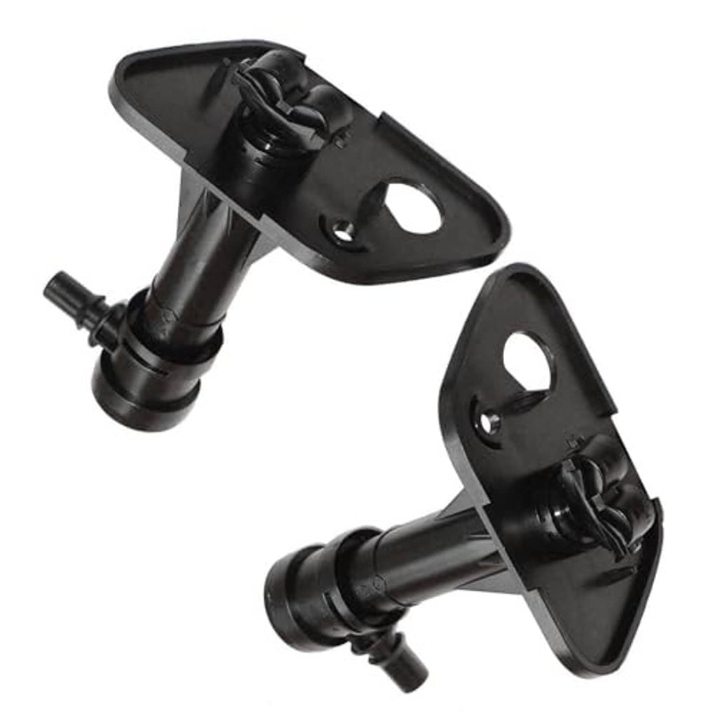 Headlight washer nozzle jet sprayer assembly pair, black plastic with round nozzle heads