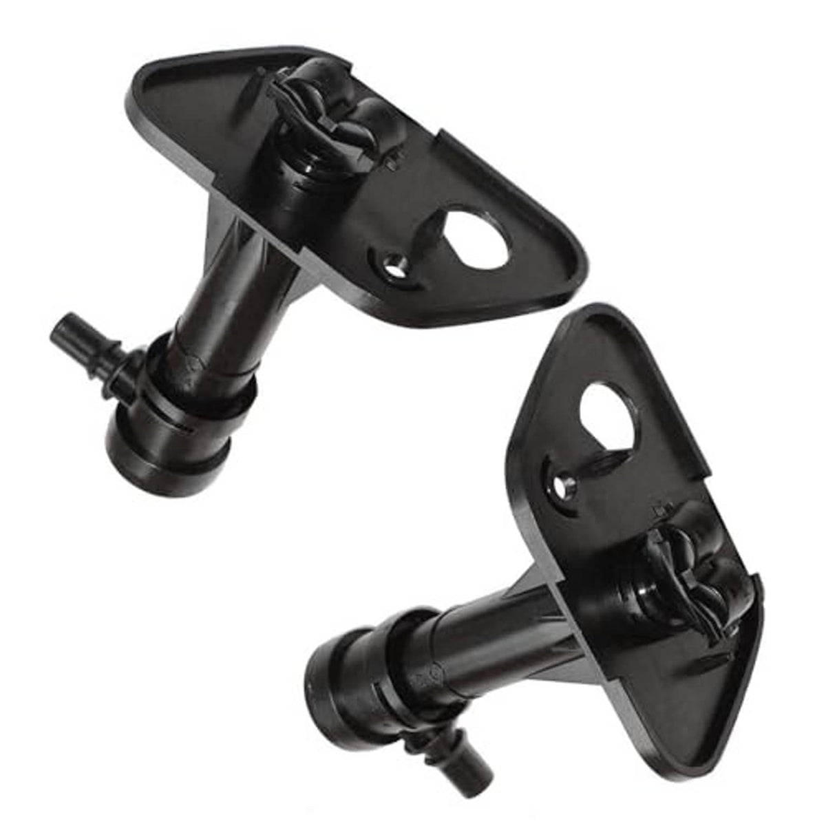 Headlight washer nozzle jet sprayer assembly pair, black plastic with round nozzle heads