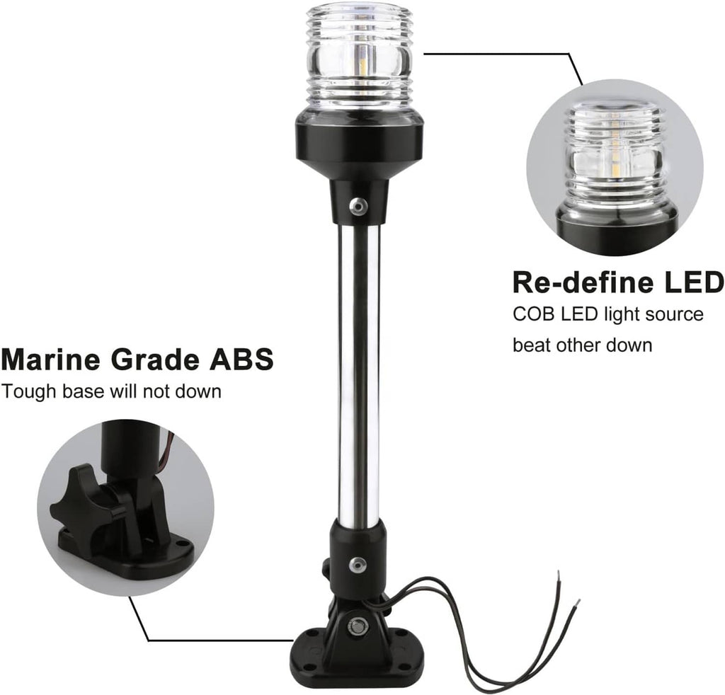 LED anchor light with chrome pole, clear lens, and black ABS mounting base