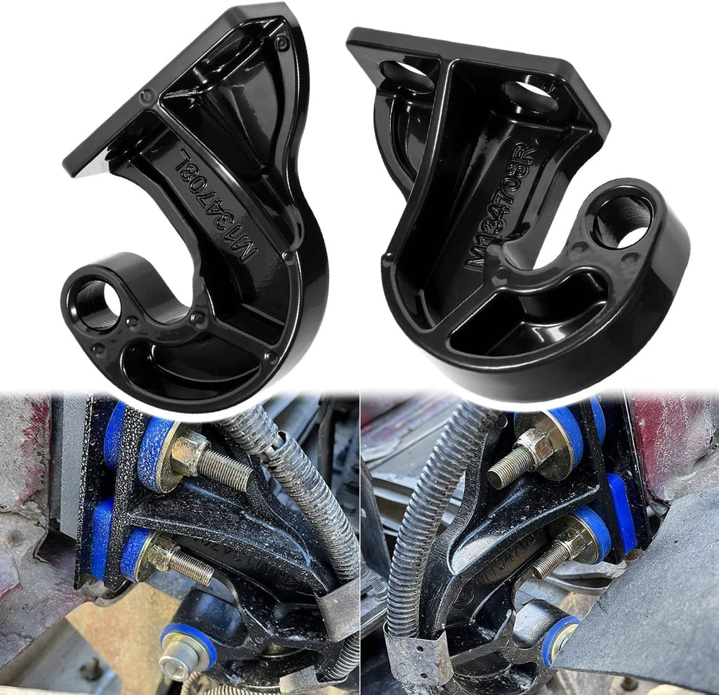 Pair of black lower hood pivot brackets, left and right, for truck hoods