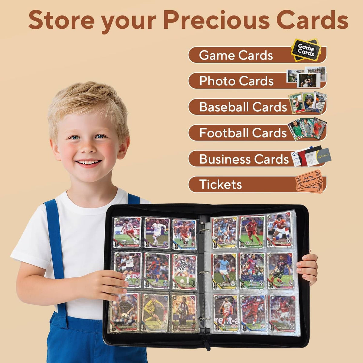 Baseball card binder with white cover open to display baseball cards in pocket pages