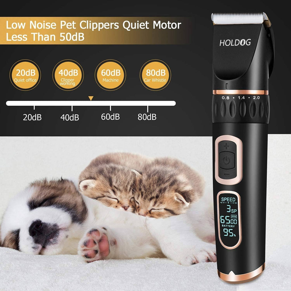 Low-noise HOLDOG clippers with speed indicator display and charging-ready design