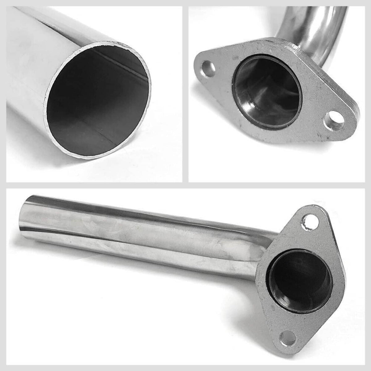Stainless steel dump tube with flange and tube end opening (side view)