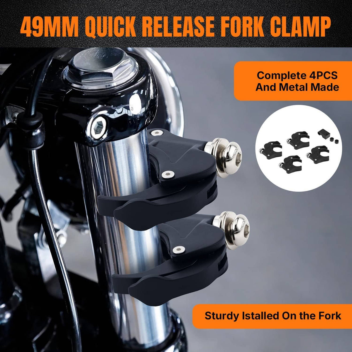 49mm quick release fork clamp set for motorcycle fairing, black clamp parts