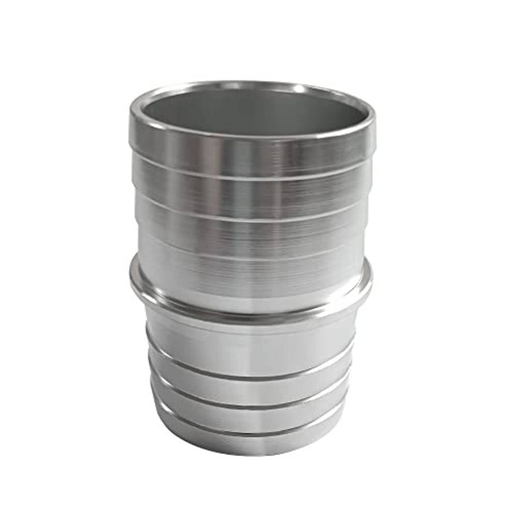 Aluminum hose barb splice coupler with open end and ringed ribs for hose connection