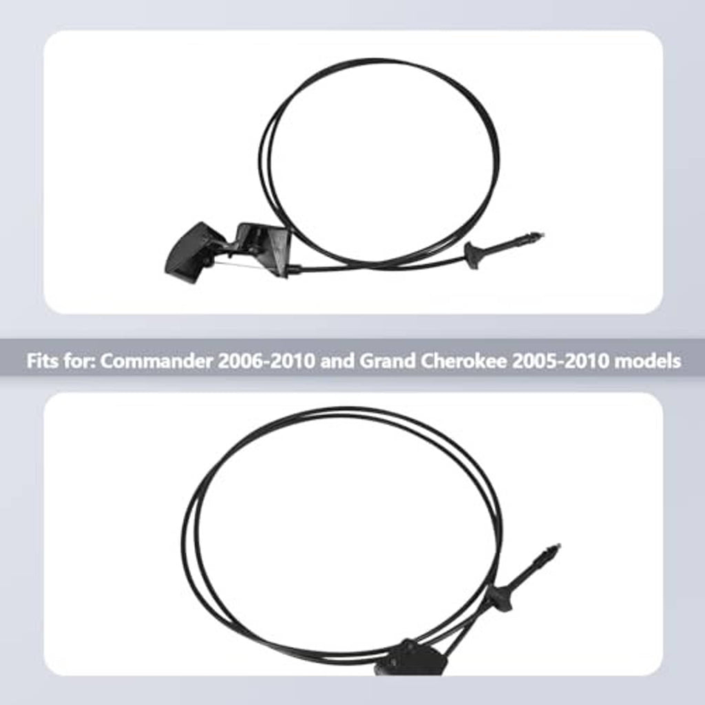 Hood latch release cable with black release handle and connector ends
