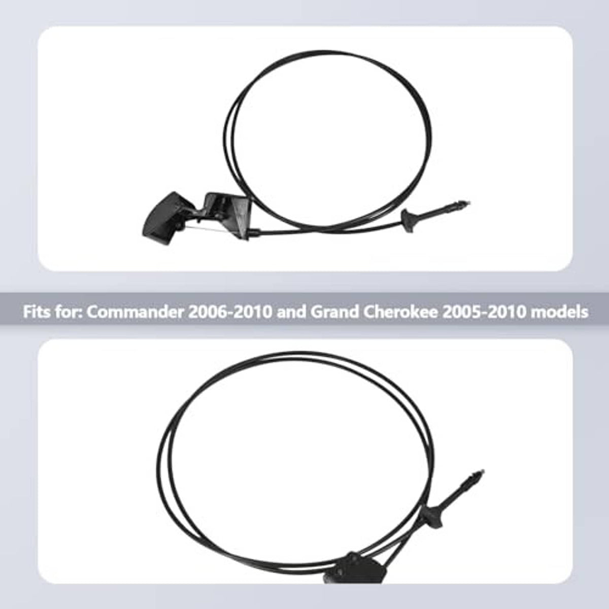 Hood latch release cable with black release handle and connector ends