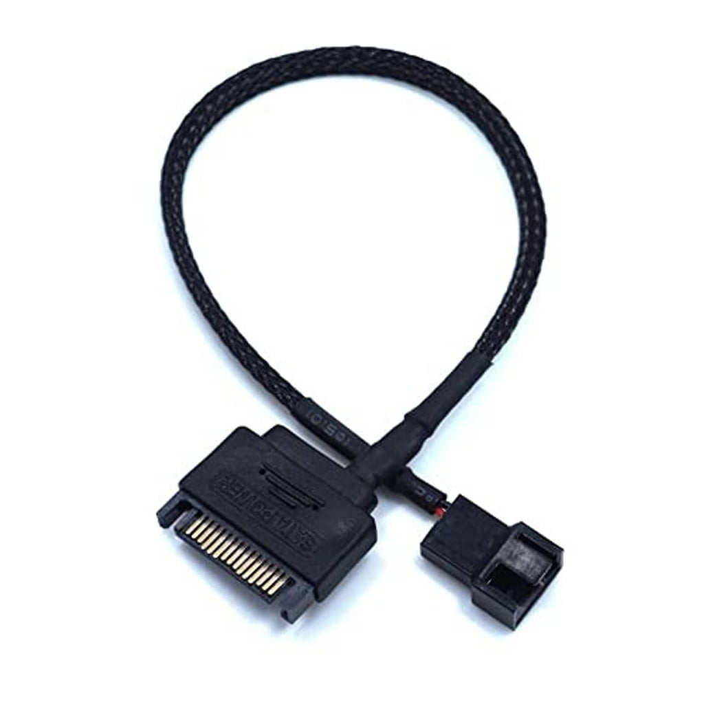 SATA to 3/4-pin PC fan adapter cable with braided black cord and connectors