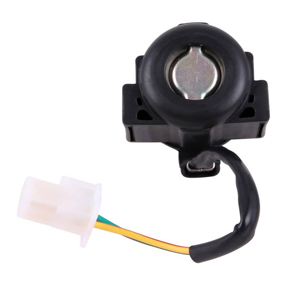Starter relay solenoid with circular center cap, black wiring, and white two-pin connector