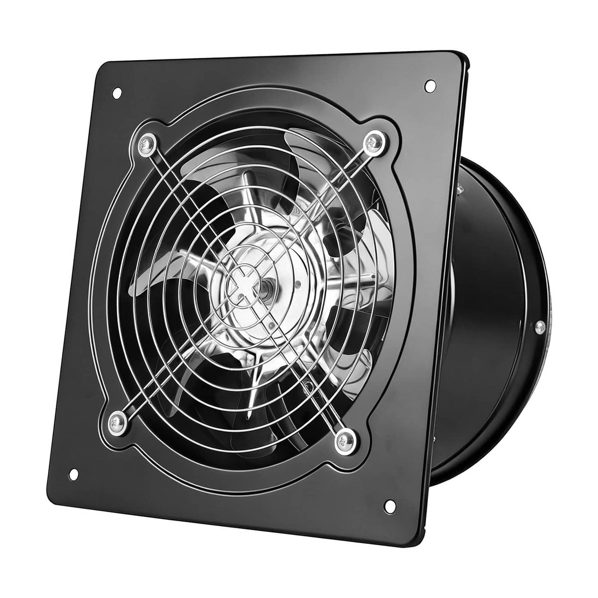 Wall-mounted ventilation fan close-up with stainless inner fan grille