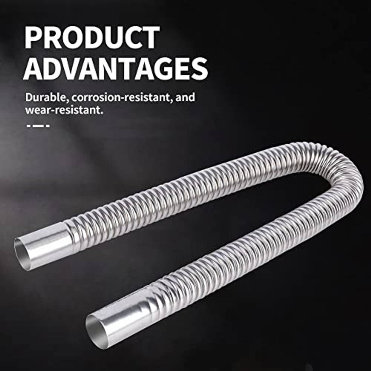 Stainless steel exhaust hose with curved spring coil and flared end connector