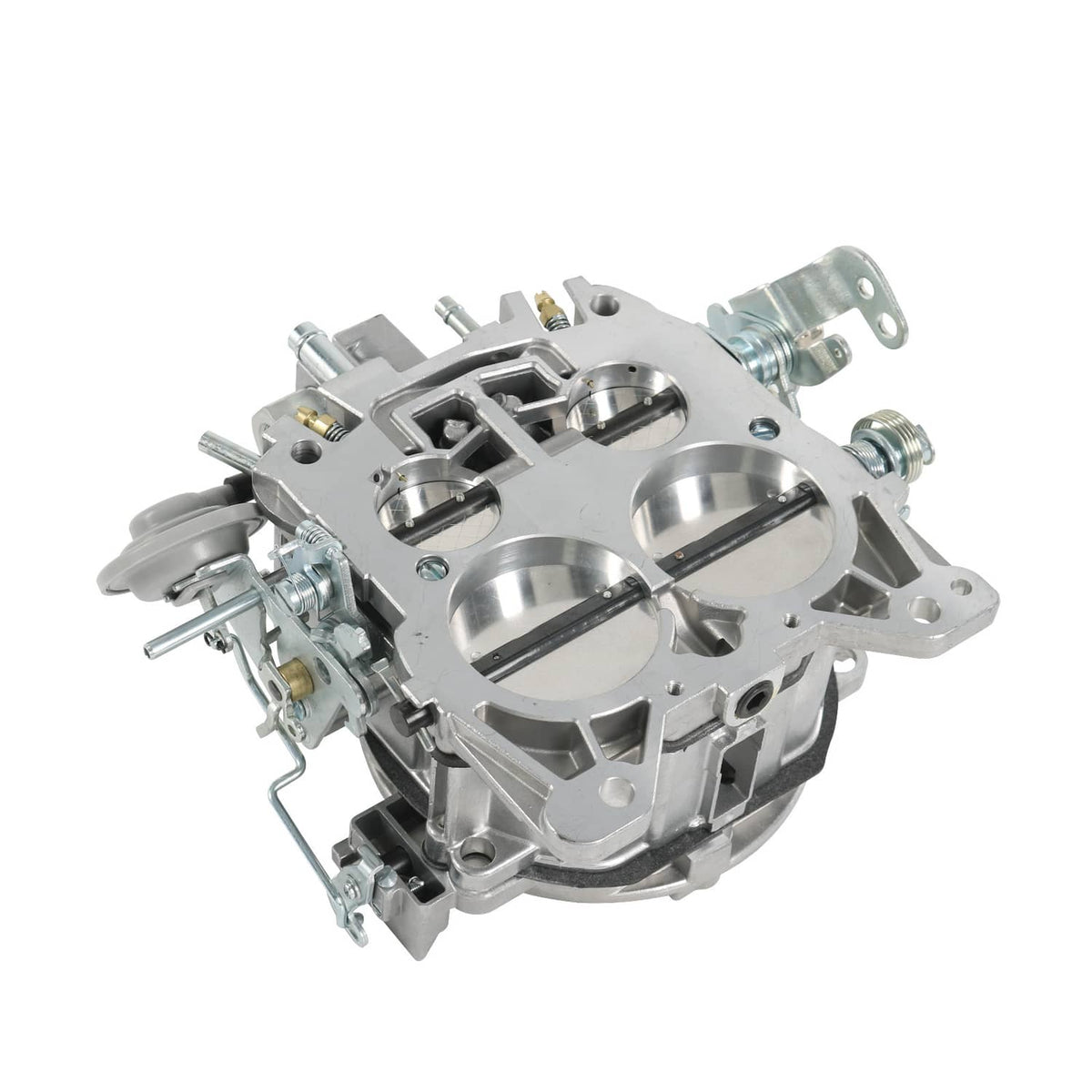 Carburetor with domed top air horn, metal bowls, and external vacuum/connection ports