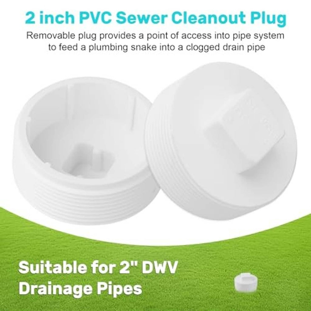White PVC sewer cleanout plug set with square removable caps and threaded bodies