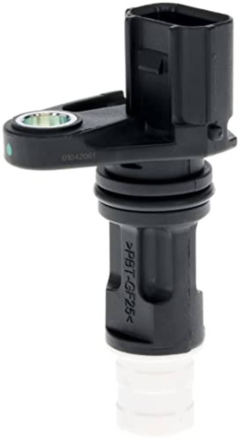 Crankshaft position sensor, black plastic body with side connector and metal sensor ring