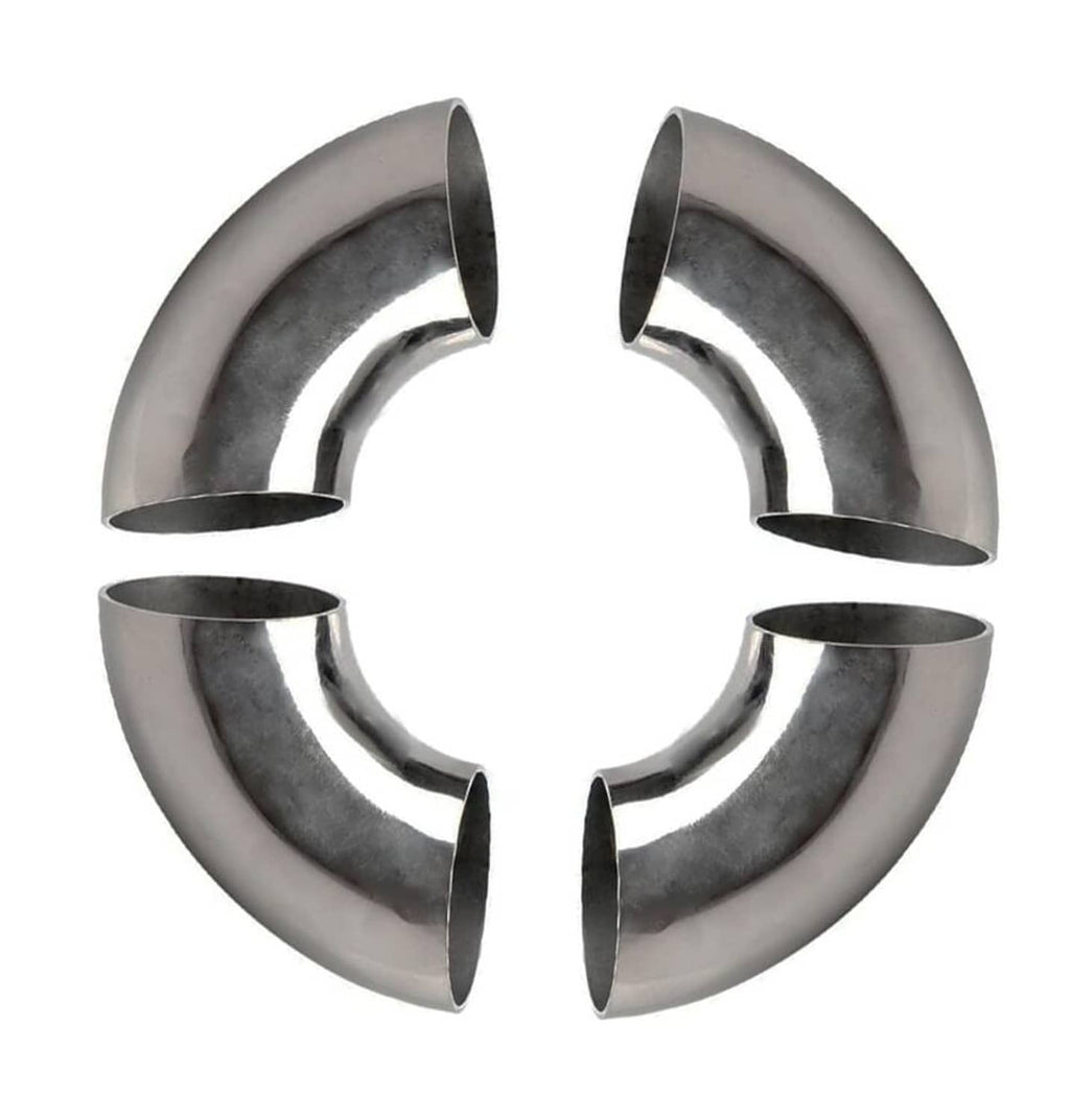 Polished stainless steel 90-degree exhaust elbow tube, 2 in OD, set of 4