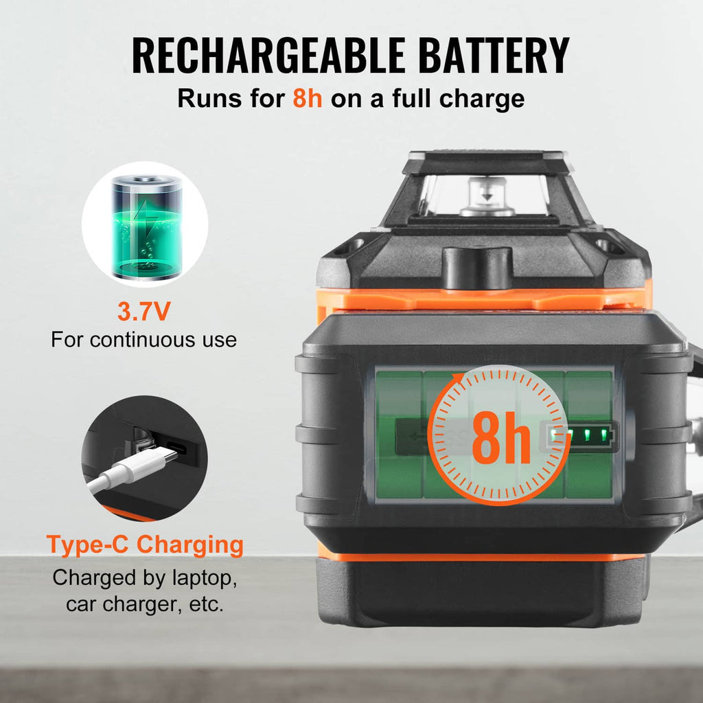 Rechargeable cross-line laser level with 3.7V battery and Type-C charging
