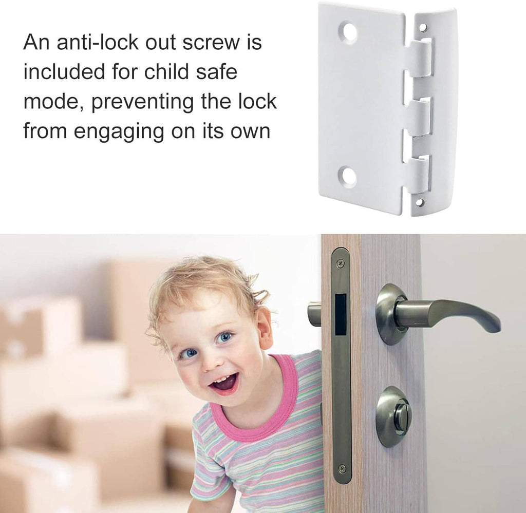 White flip action door lock with included safety anti-lock out screw