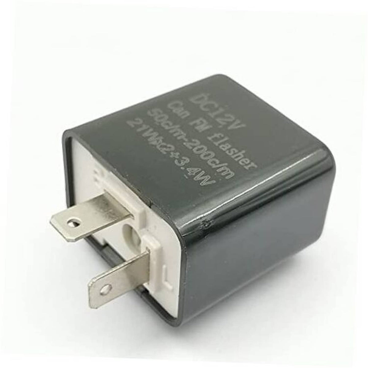 12V motorcycle turn signal flasher relay, dark gray housing with metal terminals